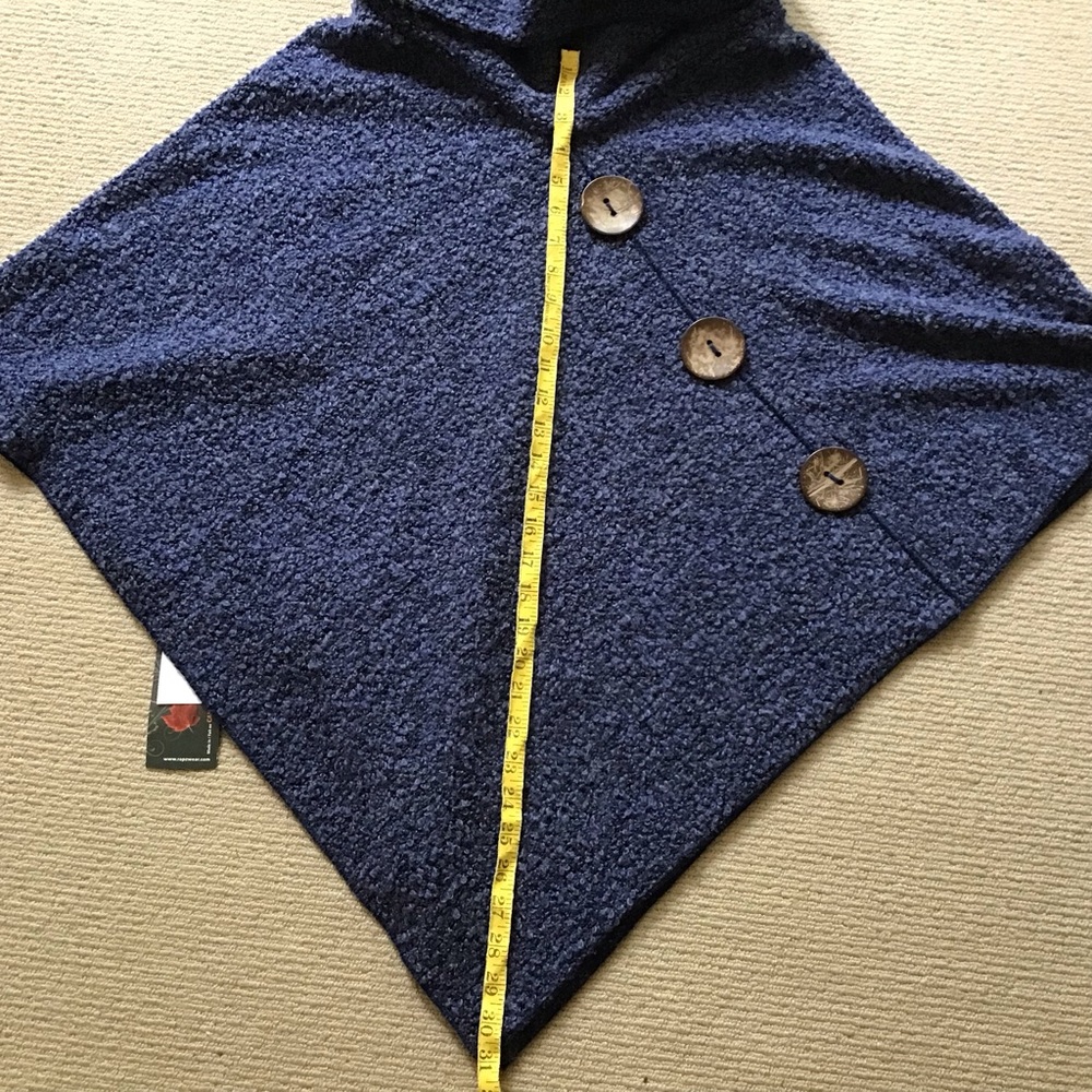 Navy Cozy Knit Poncho with Button Detail - Picture 5 of 8
